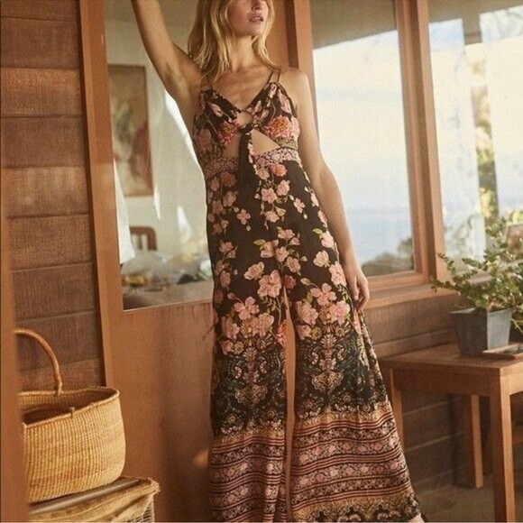 FREE PEOPLE SUNDOWN CUTOUT WIDE LEG FLORAL PRINTED JUMPSUIT - Picture 2 of 7